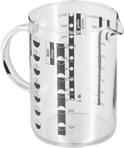 wmf messbecher glas 1 l, hitzebeständig, skalen für liter, milliliter, tassen, gramm