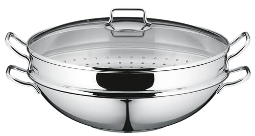WMF Macao Wok Induktion 36 cm, 4-teilig, Glasdeckel, Ablagegitter, Dämpfereinsatz
