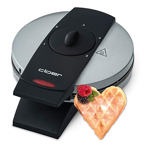 Cloer Waffeleisen 1629 für Herzwaffeln, 930 W, 15,5 cm, stufenloser Bräunungsgrad, Silber