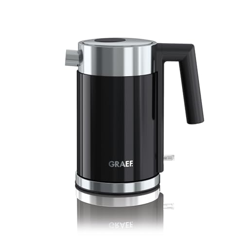 GRAEF Wasserkocher WK402 Edelstahl Schwarz 1L, abnehmbarer Kalkfilter, 360 Kontakt