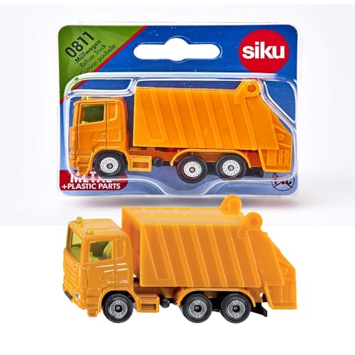 siku 0811 müllwagen spielzeugauto orange mit kippbarem müllbehälter metall kunststoff