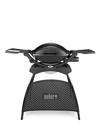 weber q2000 gasgrill mit stand und seitentischen, 54 x 39 cm, portabel, schwarz