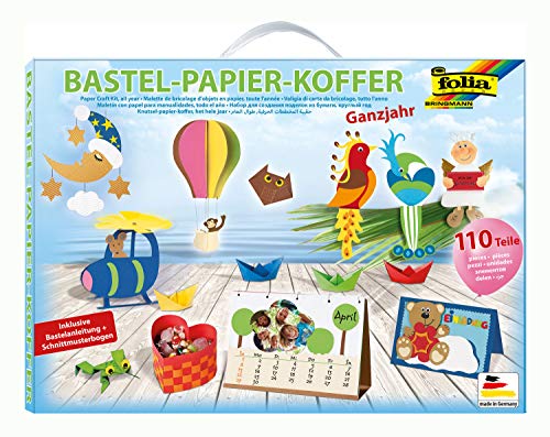 folia bastelpapierkoffer 930 ganzjahr, 110 teiliges kreativset für kinder und erwachsene