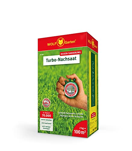 wolf-garten nachsaat 2kg für rasensanierung lr100, 100 m2, hohe dichte