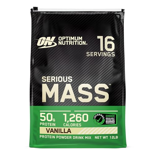 optimum nutrition serious mass proteinpulver masseaufbau mit kreatin und glutamin, vanille, 5,45 kg