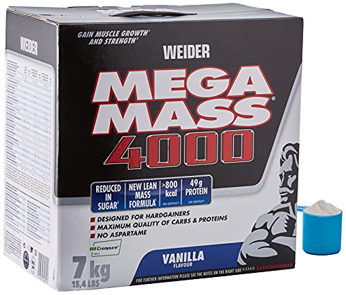 Weider Mega Mass 4000 - Weight Gainer Pulver, 48g Protein, 7kg, Vanille