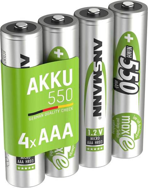 ansmann akku aaa 550 mAh nimh 1,2 V wiederaufladbar 4 stück micro batterien