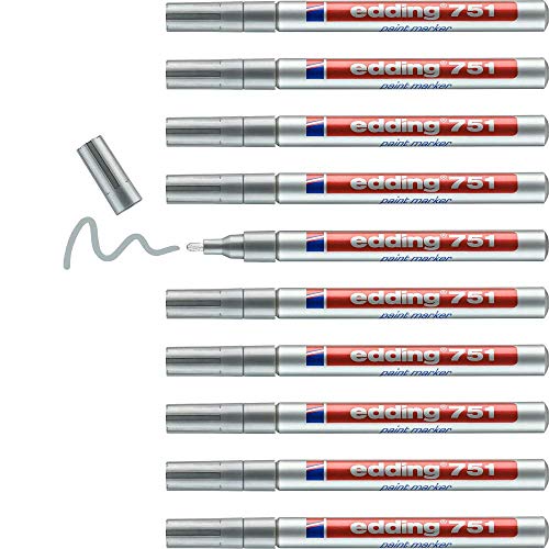 edding 751 lackmarker silber 10 stück rundspitze 1-2 mm wasserfest für glas, holz, kunststoff