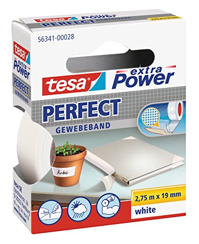 tesa extra power gewebeband 2,75 m x 19 mm weiß, verstärktes ductape zum basteln und reparieren