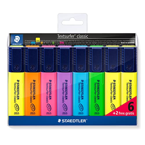 Staedtler 364-5 Textsurfer Classic Highlighter Chisel Tip, verschiedene Farben, langlebig und wasserfest