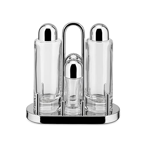 alessi menage set aus edelstahl für öl, essig, salz und pfeffer, 6.5 x 18 x 13.5 cm