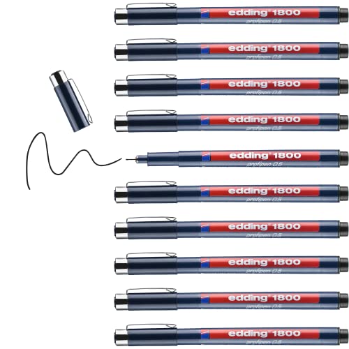 Produktbild: edding 1800 fineliner 10er set schwarz, schnittfeste stifte für präzise Linien