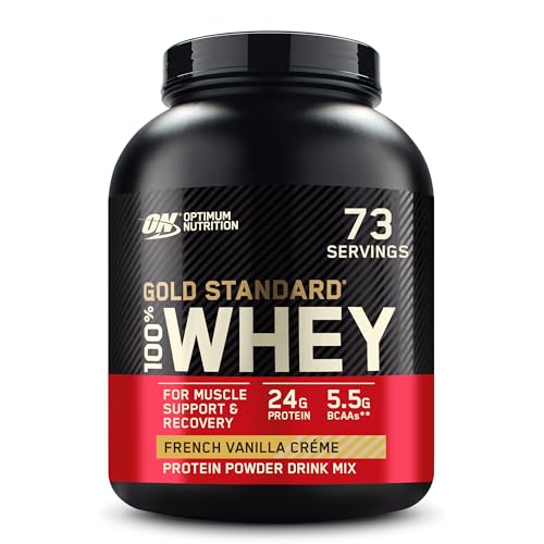 optimum nutrition gold standard whey proteinpulver mit glutamin und aminoäuren, 2,27kg, französische vanille