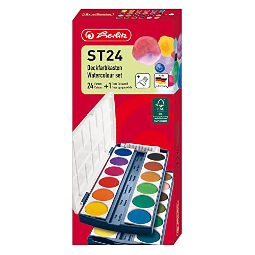 herlitz schulmalfarben deckfarbkasten 24 farben mit deckweiß