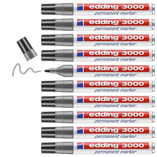 edding 3000 permanentmarker grau, 10 stifte, rund-spitze 1,5-3 mm, wasserfest