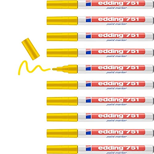 edding 751 lackmarker gelb 10er rundspitze 1-2 mm wasserfest für glas holz kunststoff