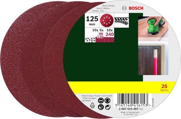 bosch schleifblatt set 25er pack  125mm p80 p120 p240 für 8,99