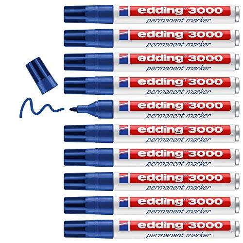 edding 3000 permanent marker blau, 10 stück, 1.53 mm, waterproof, für cardboard, plastik, holz, metall