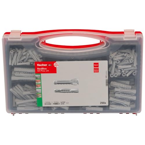 fischer red-box ux sx plus, dübelset mit 160 universaldübeln und 130 spreizdübeln