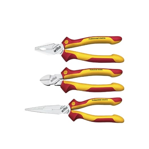 wiha zangen set elektro 3-tlg. kombizange 180mm flachrundzange 200mm seitenschneider 160mm