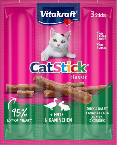 vitakraft cat stick mit ente und kaninchen, zuckerfreier katzensnack, 3x 6g