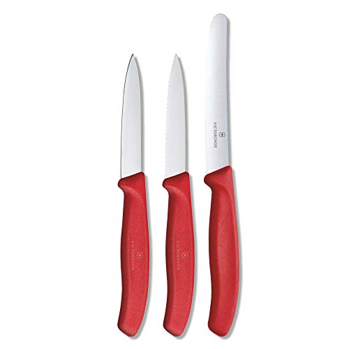 Victorinox gemüsemesser set 3-teilig, gerader schliff, scharf, roter griff