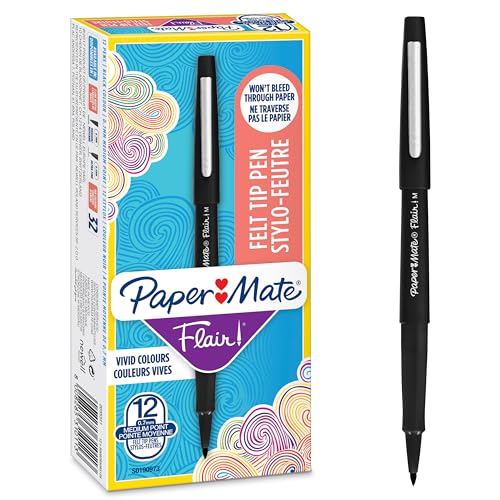 paper mate flair filzstifte schwarz, 0,7 mm, mittlere spitze, 12 stück