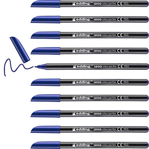Produktbild: edding 1200 fasermaler blau, 10 stifte, rundspitze 1 mm, zeichnen und schreiben