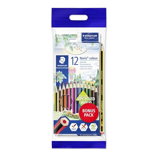 buntstifte STAEDTLER noris colour set 12 farben, rutschfeste oberfläche, bonuspack mit radierer und bleistift