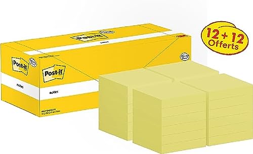 Post-it Notizen Kanariengelb, 24 Blöcke  100 Blatt, 76 mm x 76 mm