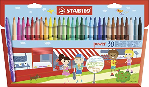 medium fibre-tip pen stabilo power 30er pack in verschiedenen farben