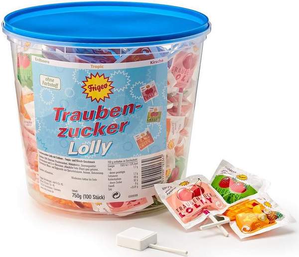 traubenzucker-lolly 100er frigeo im eimer ab 8,54 euro statt 12 euro