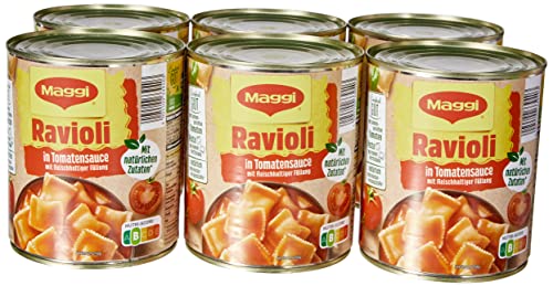 MAGGI Ravioli in Tomatensauce, Teigtaschen mit Fleischfüllung, 6er Pack 4800g