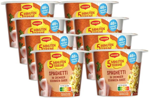 maggi 5 minuten terrine spaghetti mit schinkensauce 8er pack für 9,45