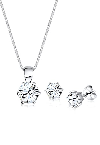 elli schmuckset damen solitär anhänger ohrstecker 925 sterling silber kristalle