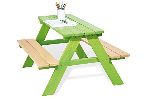 kindersitzgarnitur pinolino nicki für 4 kinder, massivholz, 2 bänke, tisch, grün