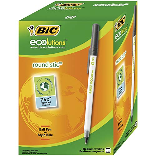 BIC Kugelschreiber schwarz ECOlutions Round Stic 60er Pack 0,4 mm für Büro Schule