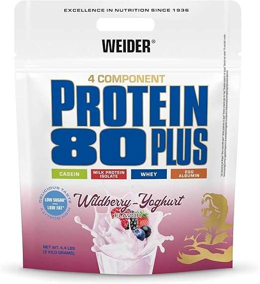 Produktbild: Weider Protein 80 Plus - 4-Komponenten Proteinpulver, 80% Eiweiß, 2kg Waldfrucht-Joghurt