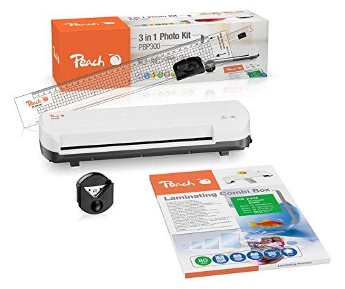 Peach 4 in 1 Laminierset, Laminiergerät, Eckenrunder, Rollenschneider, A4, Weiß