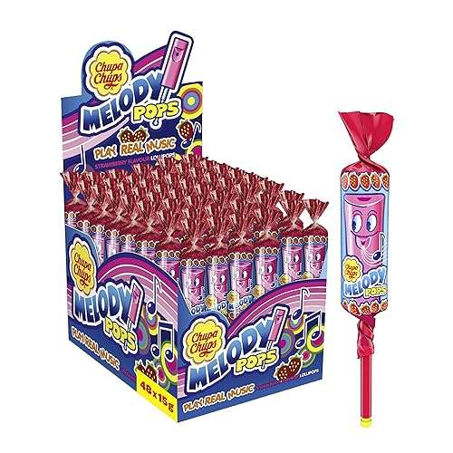 chupa chups melody pops erdbeer lollis im display 48 x 15g für musik und party