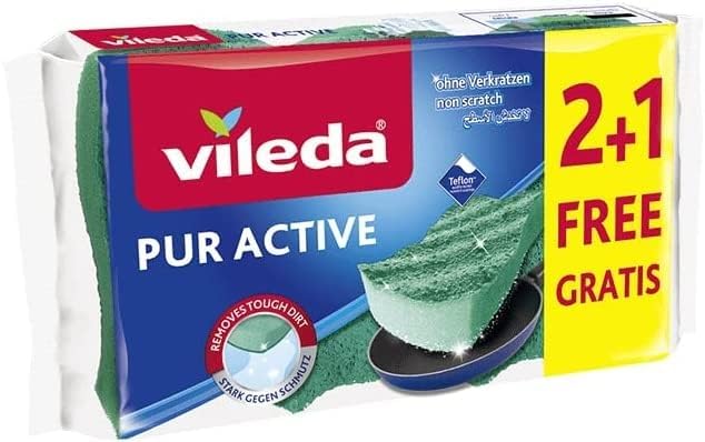 Produktbild: Vileda Glitzi PurActive Reinigungsschwamm, 2+1 Pack, saugstark und langlebig