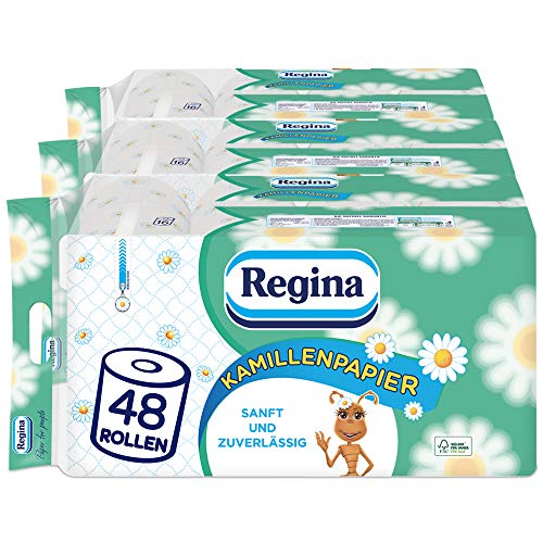 regina kamillenpapier 3-lagig toilettenpapier 48 rollen, weich, mit kamille, fsc-zertifiziert