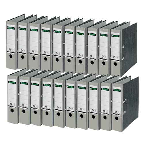 Leitz Ordner 180, A4, 20er Pack, 8 cm Rücken, Wolkenmarmor, Grauer Rücken