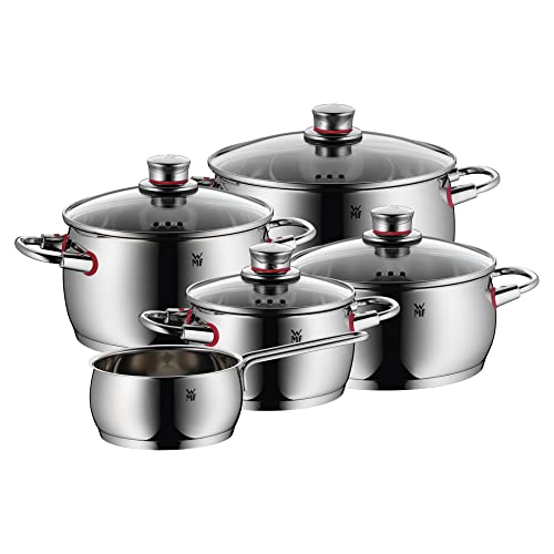 wmf topfset induktion 5-teilig, kochtöpfe mit glasdeckel, edelstahl unbeschichtet