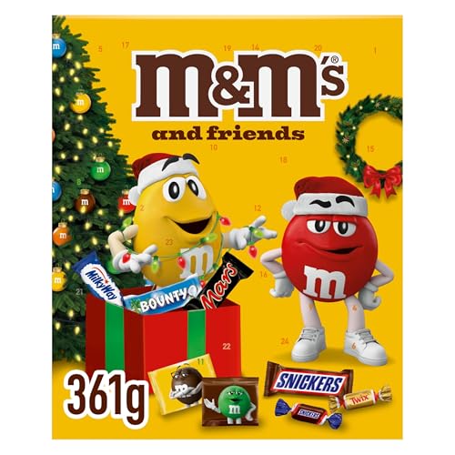 m&m's adventskalender mit bounty, mars, milky way, snickers, twix - 361 g süßigkeiten