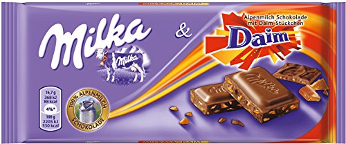 milka daimgschokolade mit mandel-karamell-stückchen, 100g