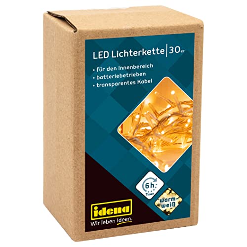 led lichterkette 30 warmweiß idena 8582074 2,6 m batteriebetrieben mit timer für innenbereich