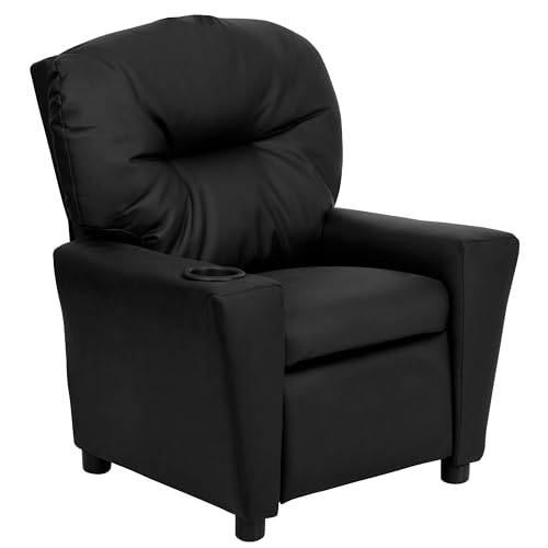 flash furniture kinder recliner mit becherhalter, schwarzes leathersoft, 1 stück