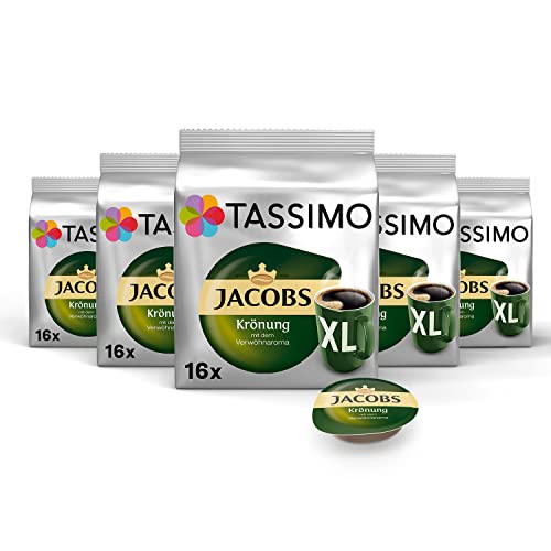 Entdecken Sie die Tassimo Kapseln Jacobs Krönung XL: 80 Kaffeekapseln für 5x16 köstliche Getränke. Perfekt für Kaffeeliebhaber  frisch, intensiv und unkompliziert!