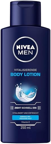 Entdecken Sie die NIVEA MEN Vitalisierende Bodylotion: 24+ Stunden Feuchtigkeit, Vitamin E fr intensiv gepflegte Haut. Ideal fr vitalisierte Hautpflege!